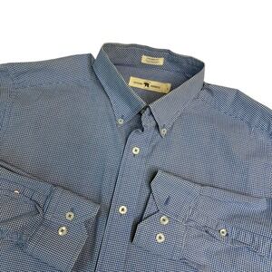 Onward Reserve Mens Button Down Shirt Blue Gingham Tailored Fit Long Sleeve L